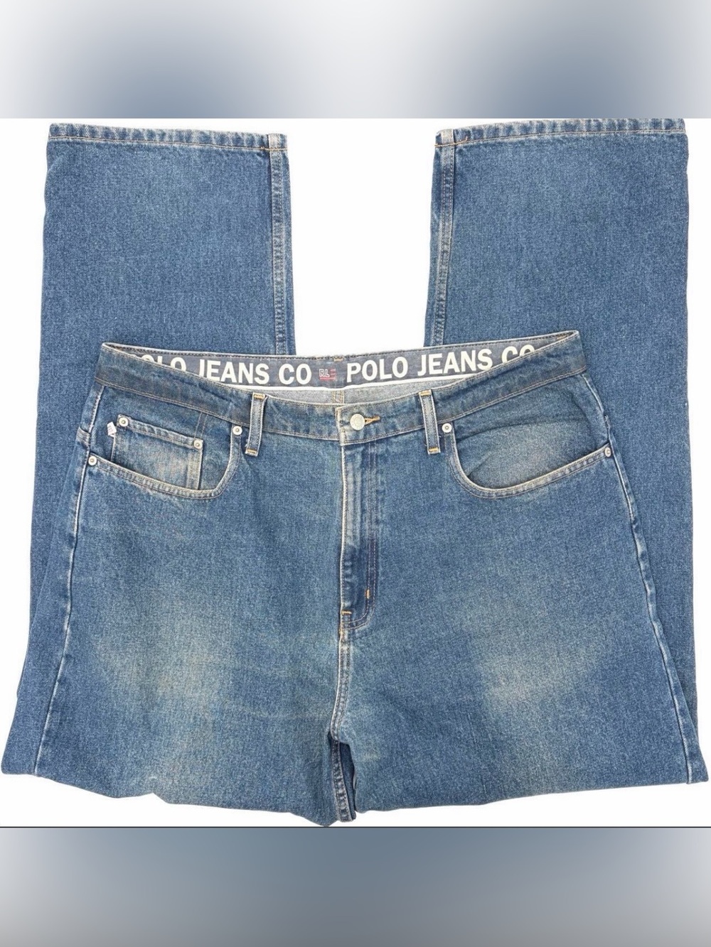 Ralph Lauren RL Polo Jeans Co Vintage Straight Leg Blue Denim Pants Size 38 x 32
